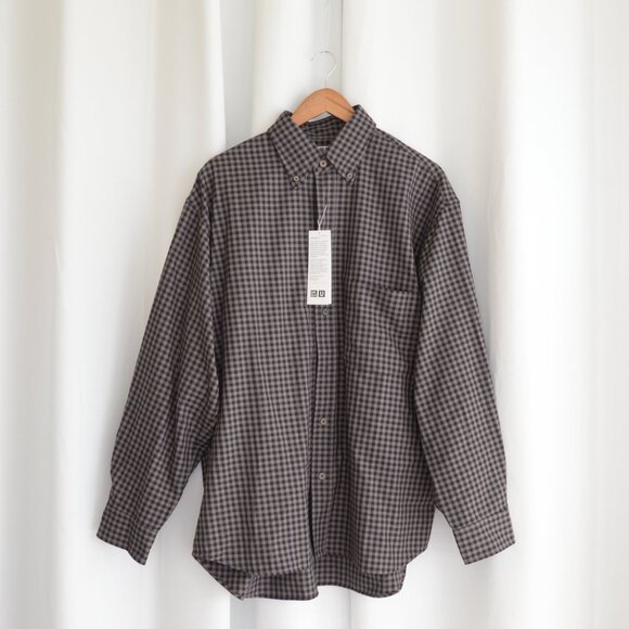 NWT Uniqlo Men's Twill Oversized Shirt Brown Checked Sz M - Picture 2 of 10